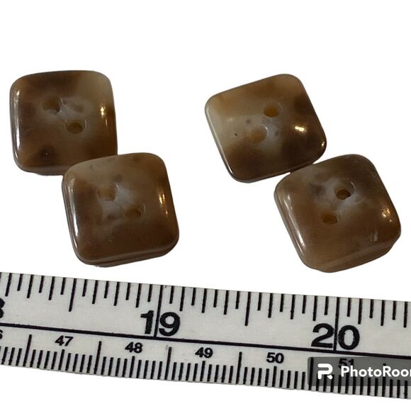 Two Center Hole Buttons Brown Marble Square Plastic Domed Lot of 4 - Picture 2 of 9